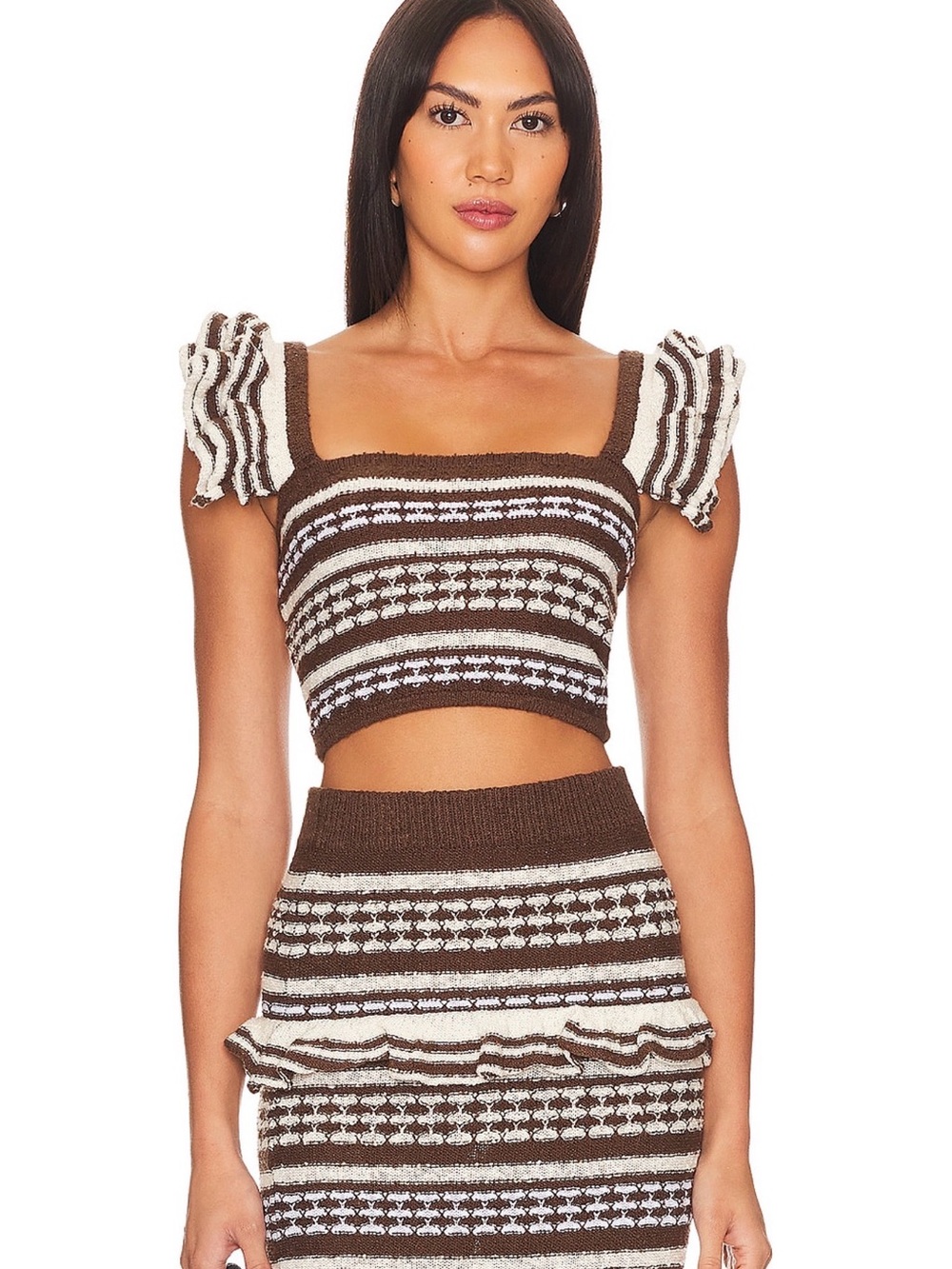 Tularosa Brown & Cream Striped Kaely top & Ruffle Maxi Skirt - both smalls - NWT - Picture 2 of 5